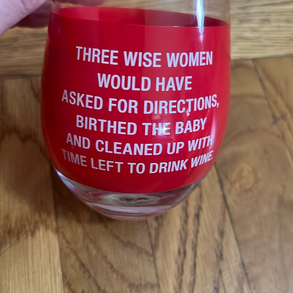 About face designs, three wise women, stemless, wine glass NWT